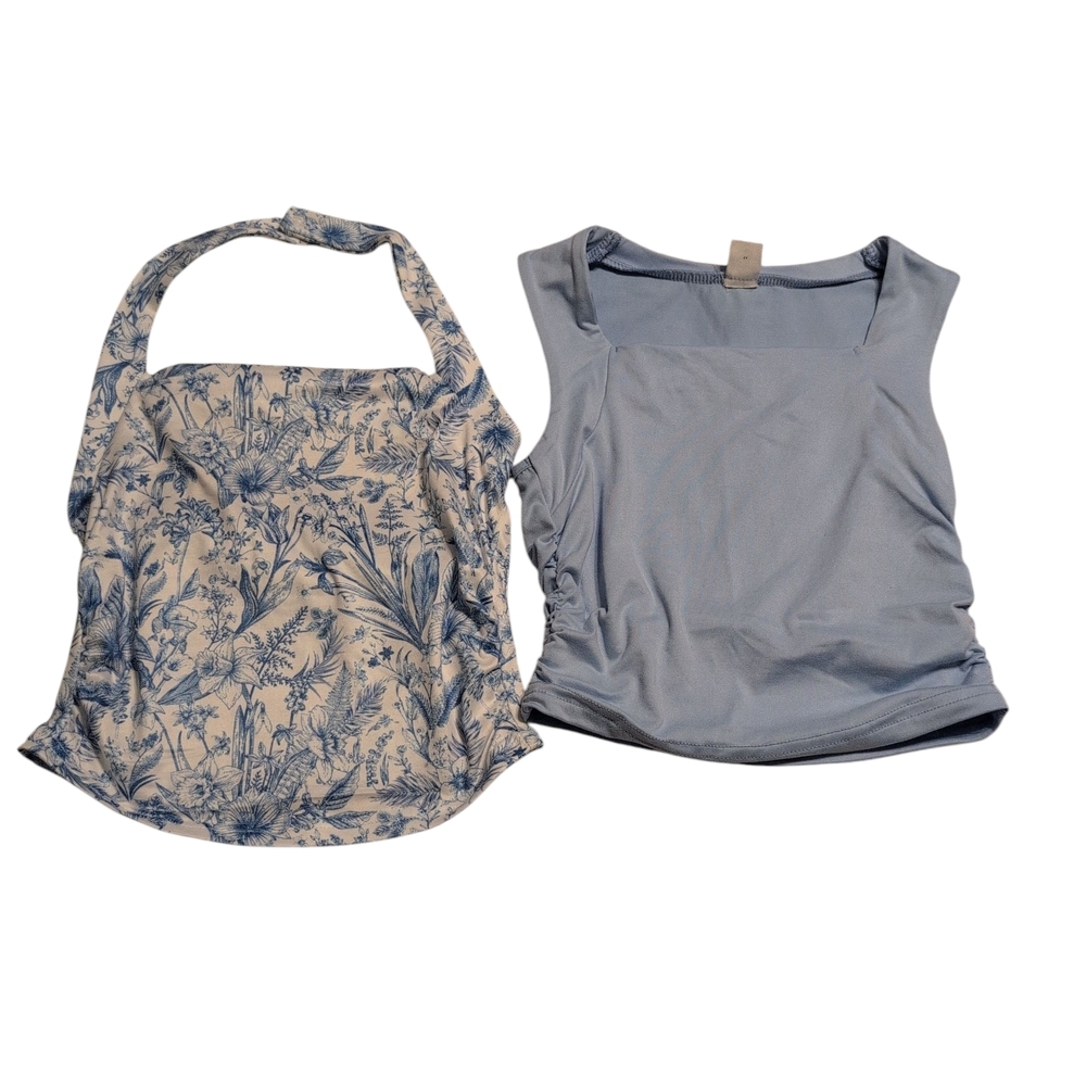 2/$20 Trendy Blue & Floral Crop Tank Tops